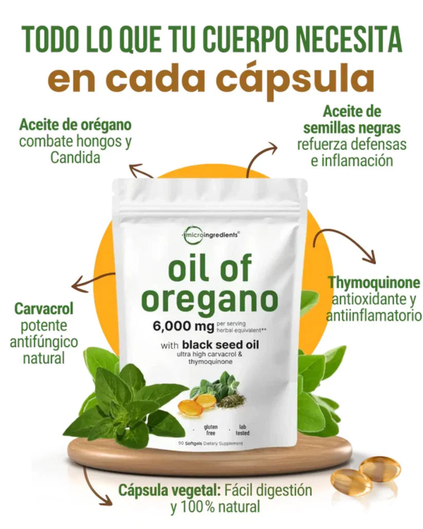 🍃 Aceite De Orégano 6000 Mg 60 capsulas - Refuerza tu Inmunidad de Forma Natural🍃