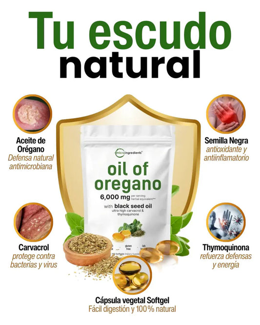 🍃 Aceite De Orégano 6000 Mg 60 capsulas - Refuerza tu Inmunidad de Forma Natural🍃