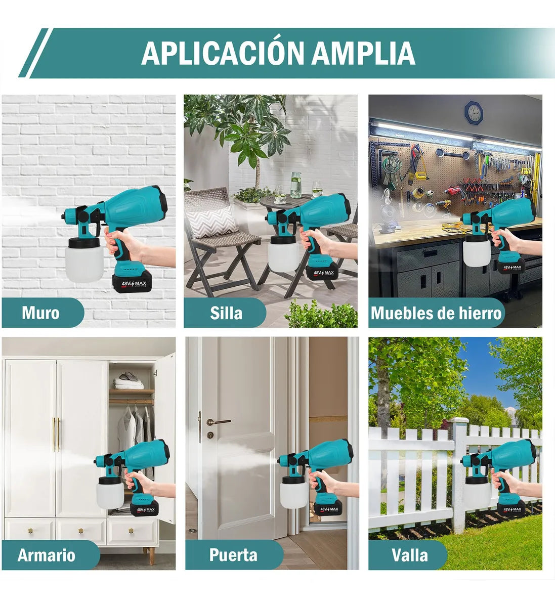 Pistola Inalámbrica para Pintar 48 V + 2 Baterías