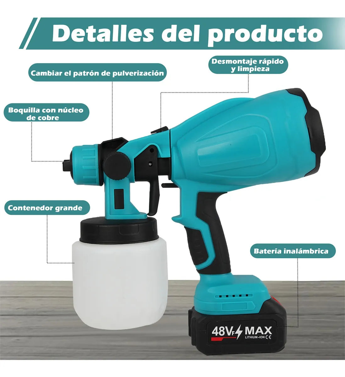 Pistola Inalámbrica para Pintar 48 V + 2 Baterías