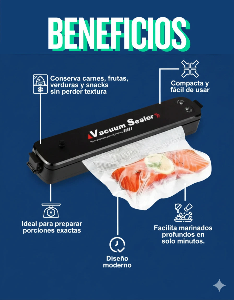 Selladora al Vacío + Bolsas Incluidas — Conserva Frescura y Ahorra en tu Hogar!
