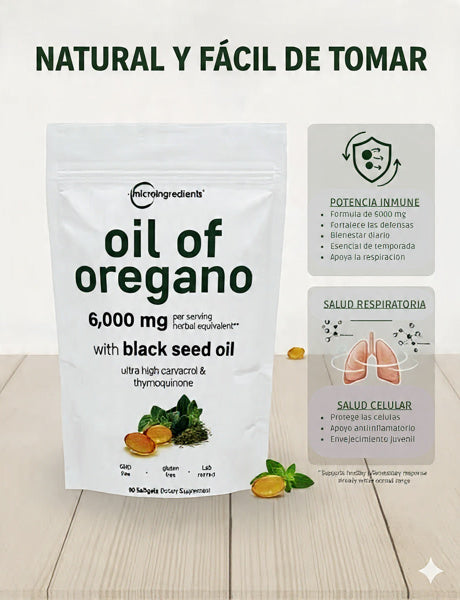🍃 Aceite De Orégano 6000 Mg 60 capsulas - Refuerza tu Inmunidad de Forma Natural🍃