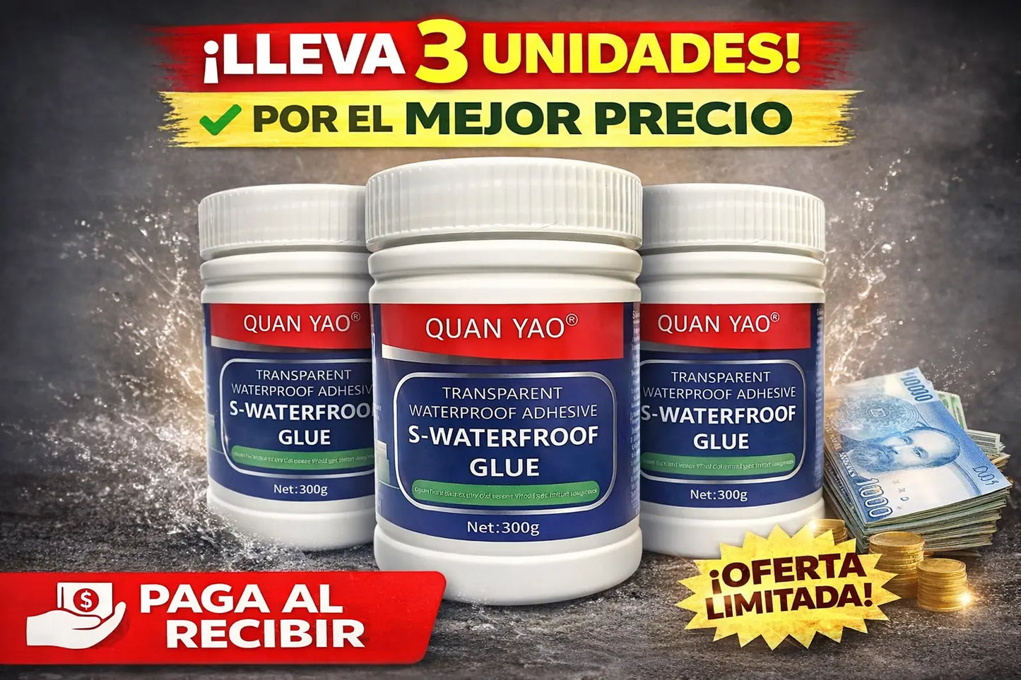 3 Selladores Impermeables Transparente 300g – Repara Grietas y Filtraciones en Minutos